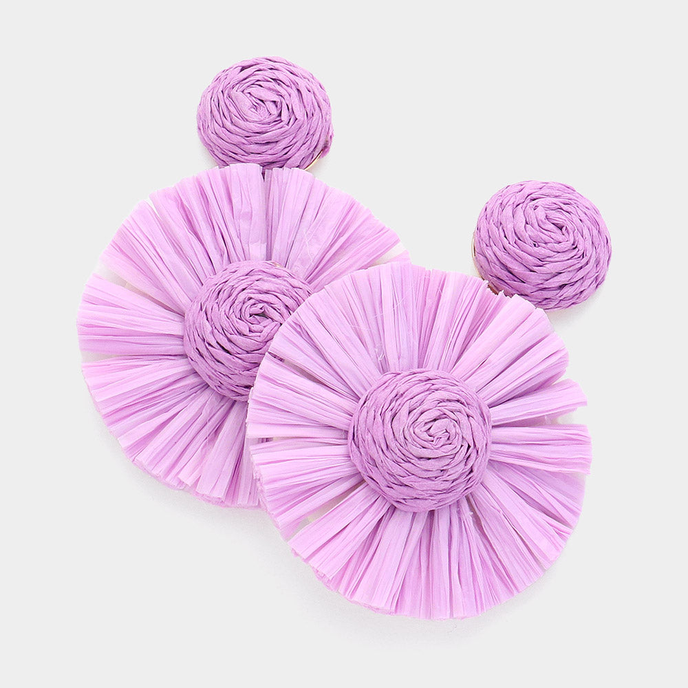 Lavender Raffia Flower Fun Fashion Earrings | Runway Earrings