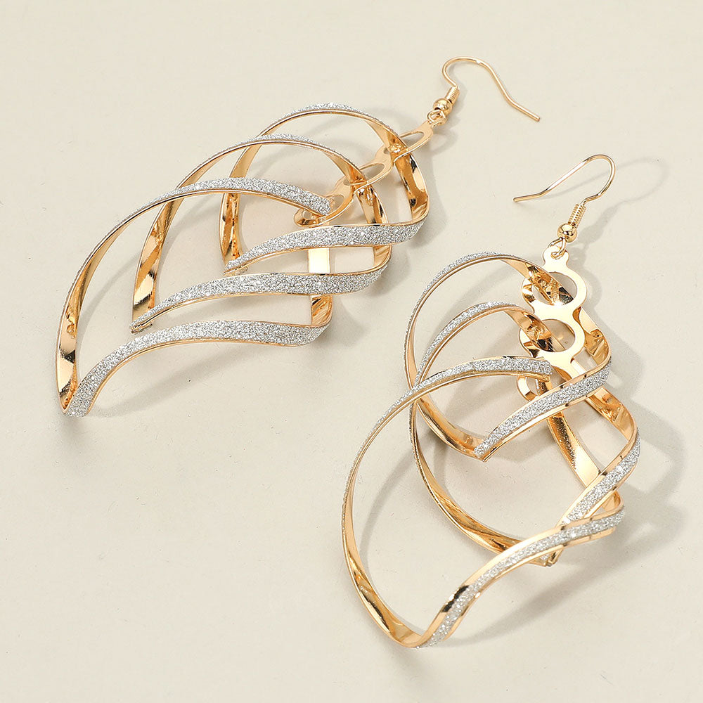 Long Textured Abstract Swirl Gold Metal Earrings | Long Dangle Earrings