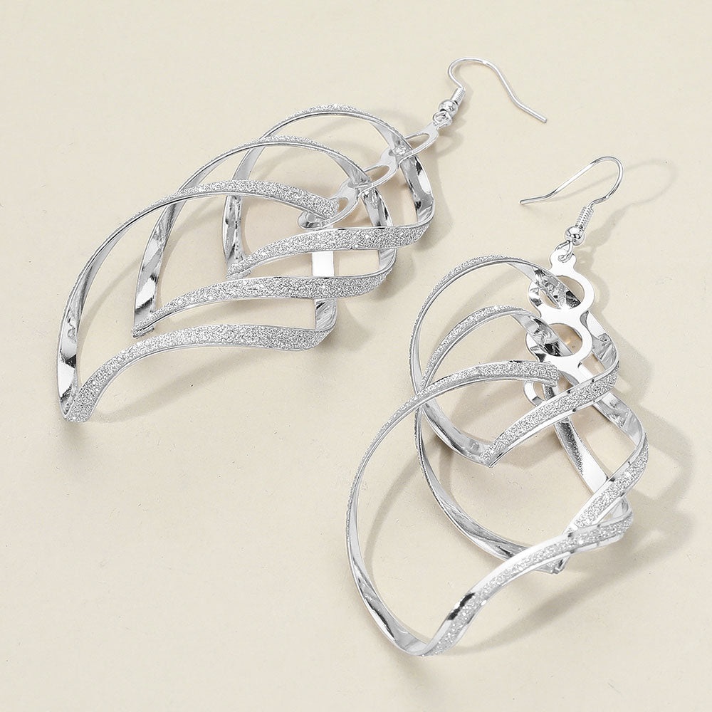 Long Textured Abstract Swirl Silver Metal Earrings | Long Dangle Earrings