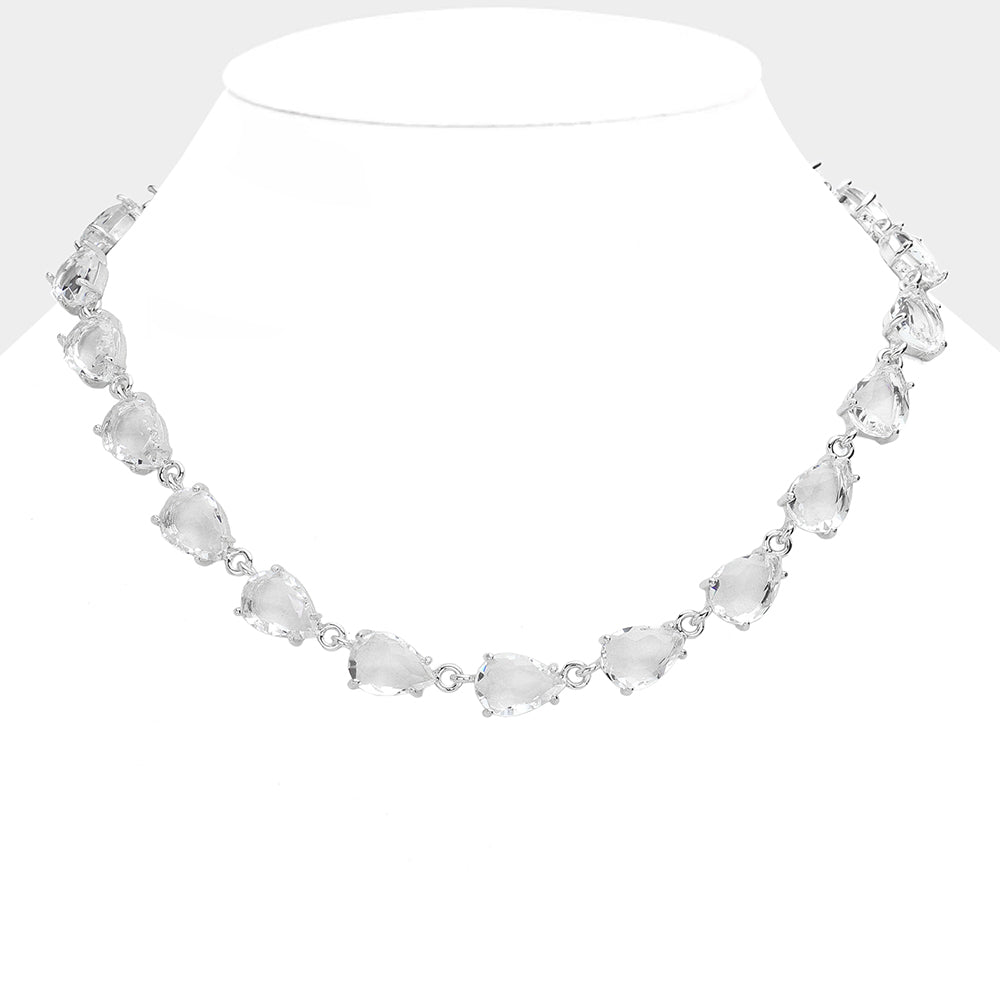Clear Teardrop Cluster Link Pageant Necklace | Homecoming Necklace | Homecoming Jewelry | L&M Bling Clear Teardrop Cluster Link Pageant Necklace | Homecoming Necklace | Homecoming Jewelry | L&M Bling