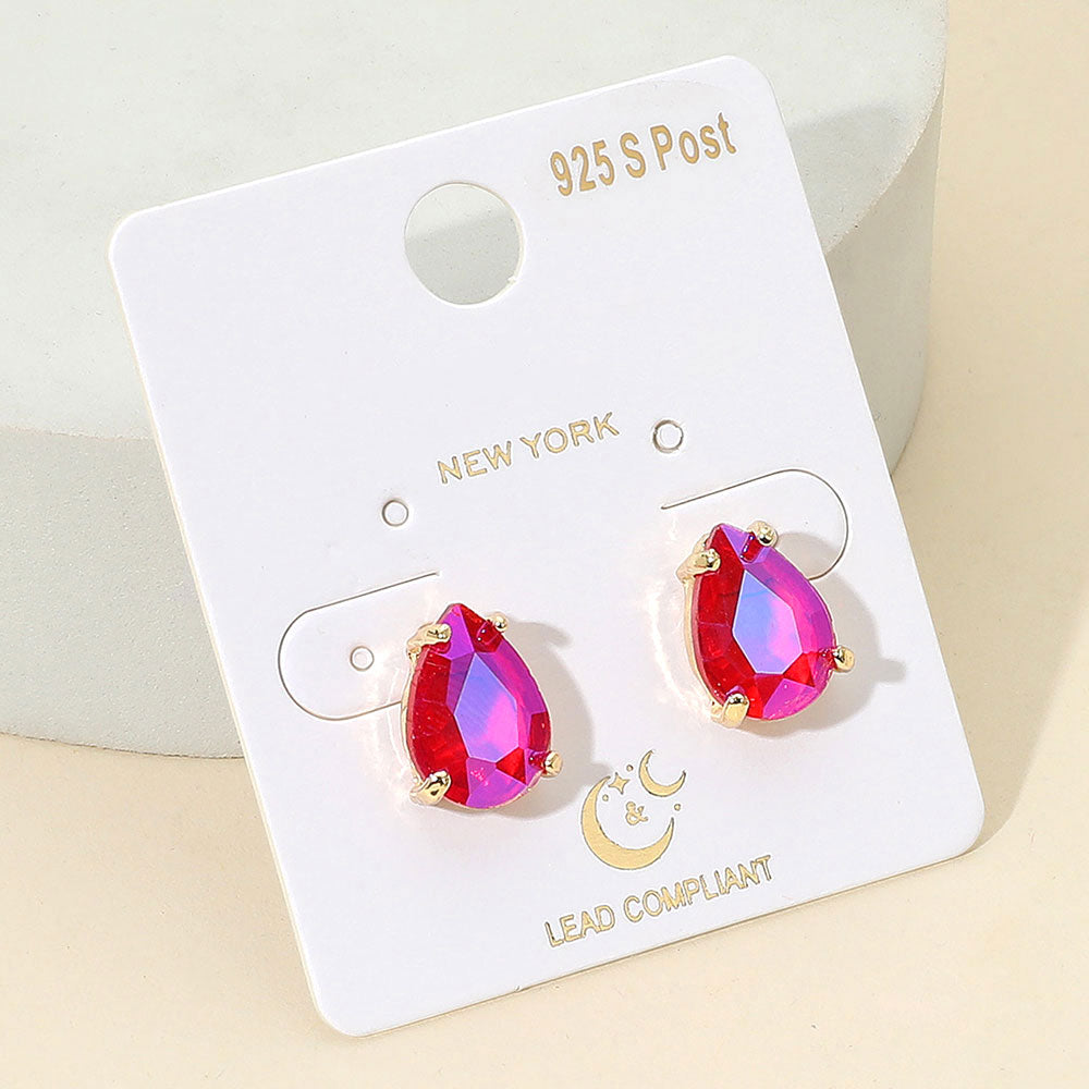 Fuchsia AB Teardrop Stud Earrings  | Fuchsia AB Stud Earrings | Interview Earrings