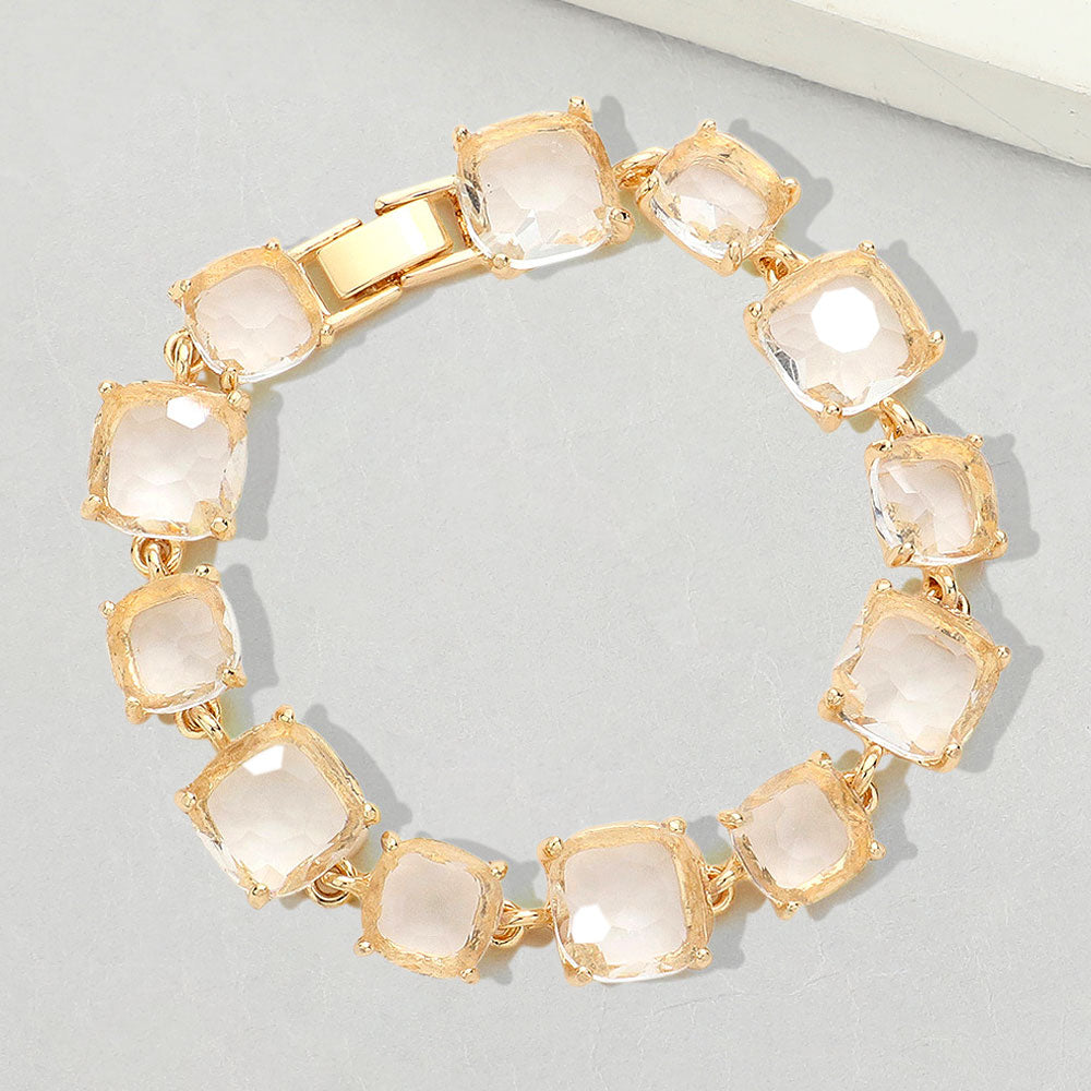 Gold Cushion Square Stone Link Bracelet Gold Backed on a white background