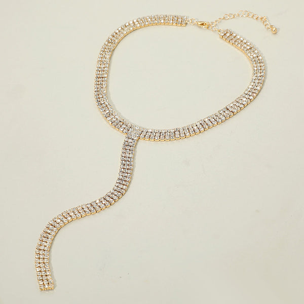 Gold Dipped Y-Shaped Rhinestone Necklace for Prom or Formal Wear