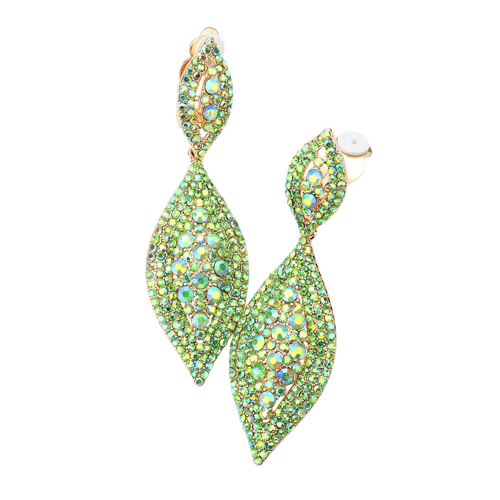Green and AB stone Crystal Marquise Clip On Earrings on a white background