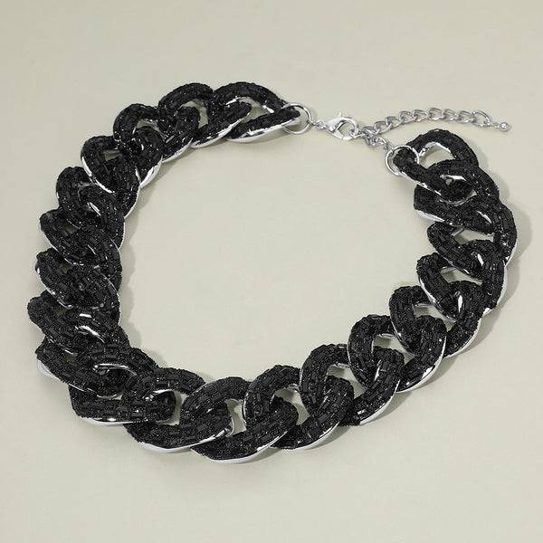 Jet Black Chunky Chain Statement Necklace on Silver - Bold  display picture 1