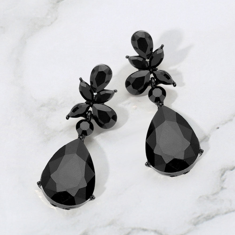 Black Teardrop Crystal Dangle Statement Earrings – Elegant Rhinestone Jewelry for Evening & Special Occasions|  513985