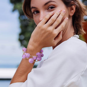 Lavender Chunky Ball 3-Piece Stretch Bracelet Set on Gold | 699470