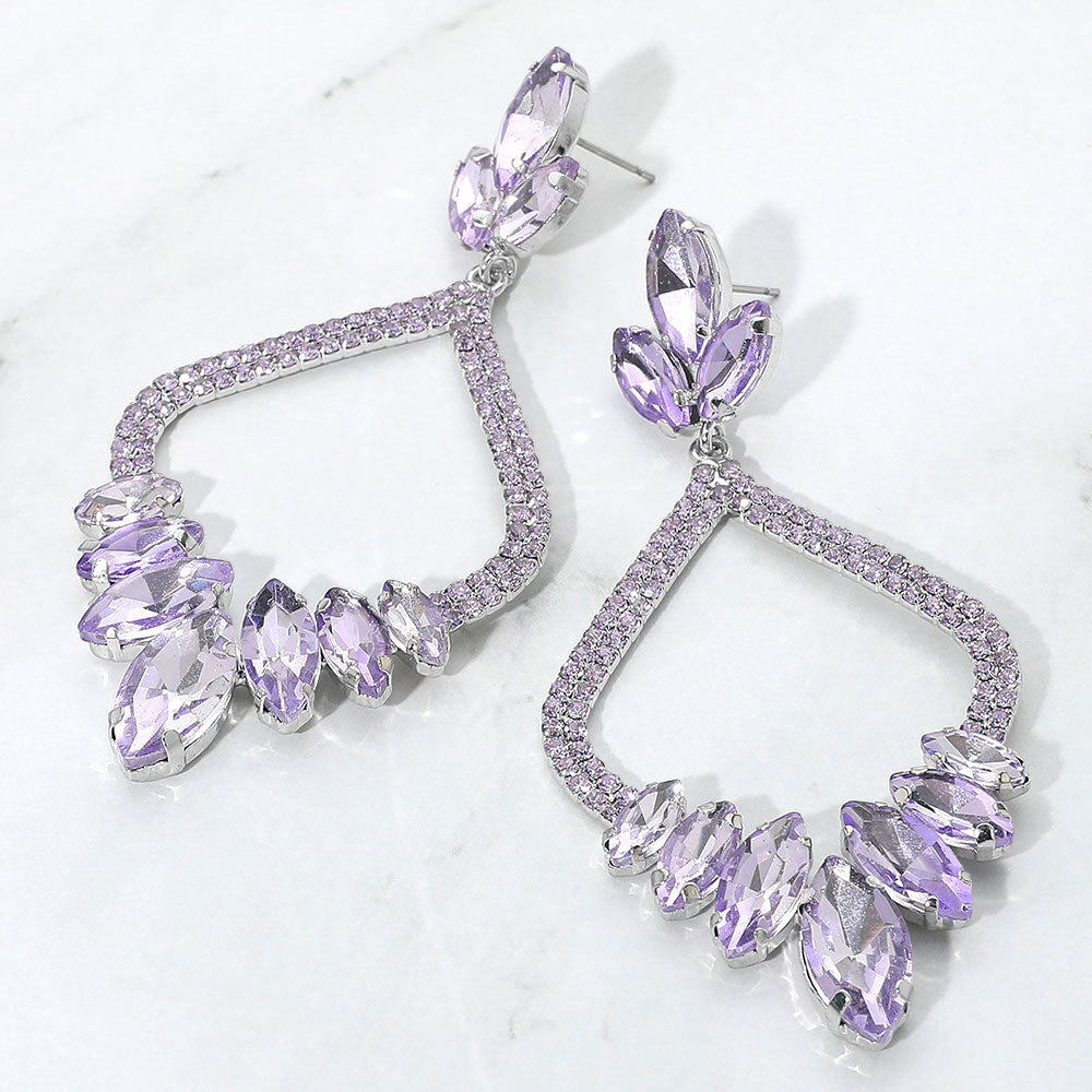 Lavender Marquise and Rhinestone Embellished Open Chandelier Pagant Earrings on Silver  | Dangle Earrings |  666303