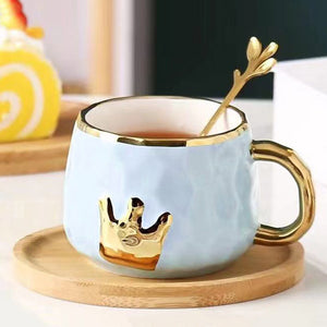 Light Blue Crown Mug and Saucer Set