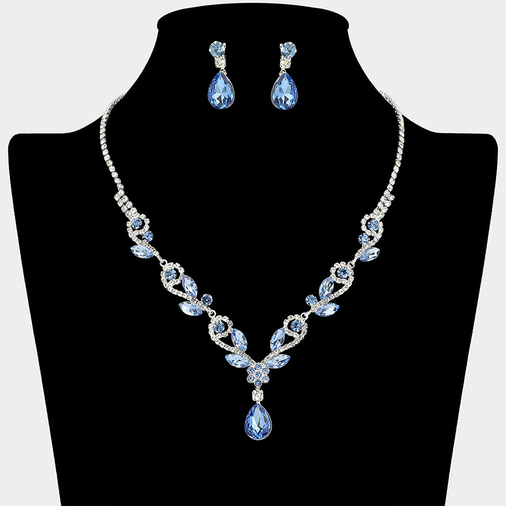 Light Sapphire Teardrop Marquise Prom Necklace Set on Silver | L&M ...