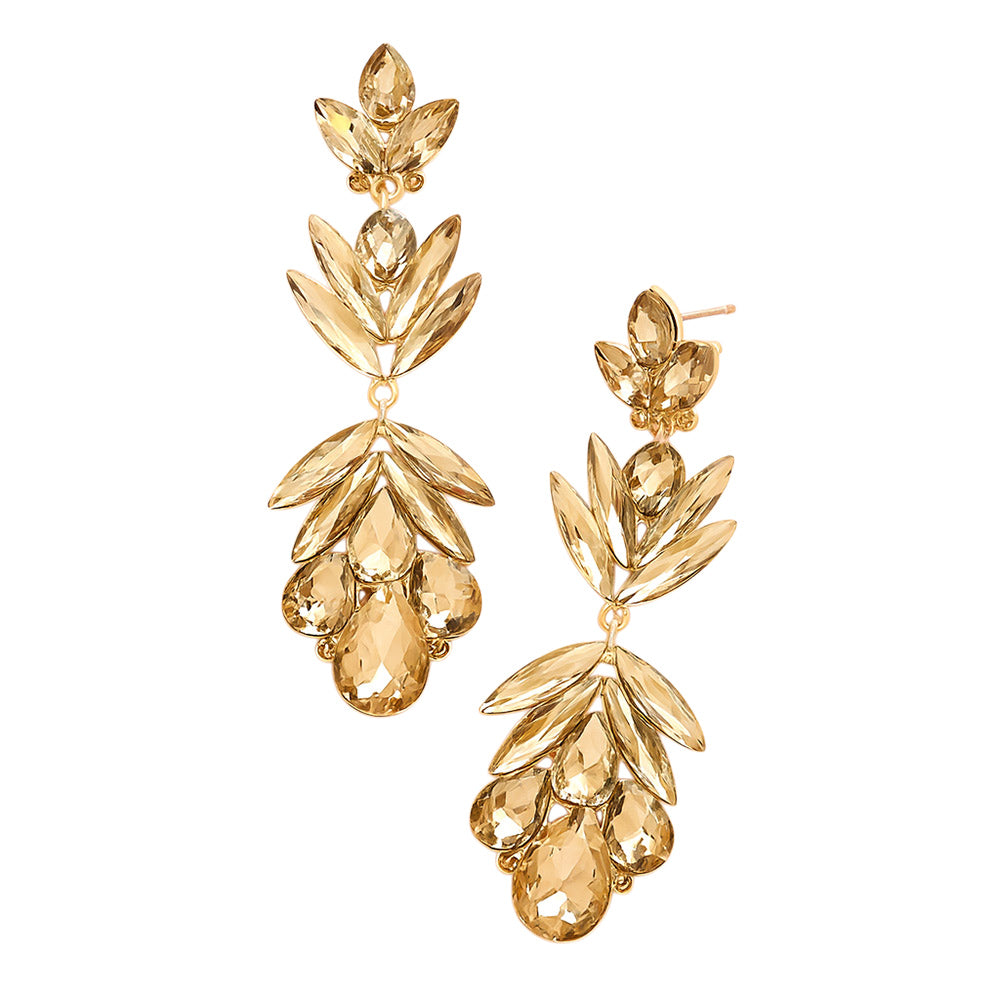 Light Topaz Crystal Earrings with Petal Shaped Features gold backed on a white background