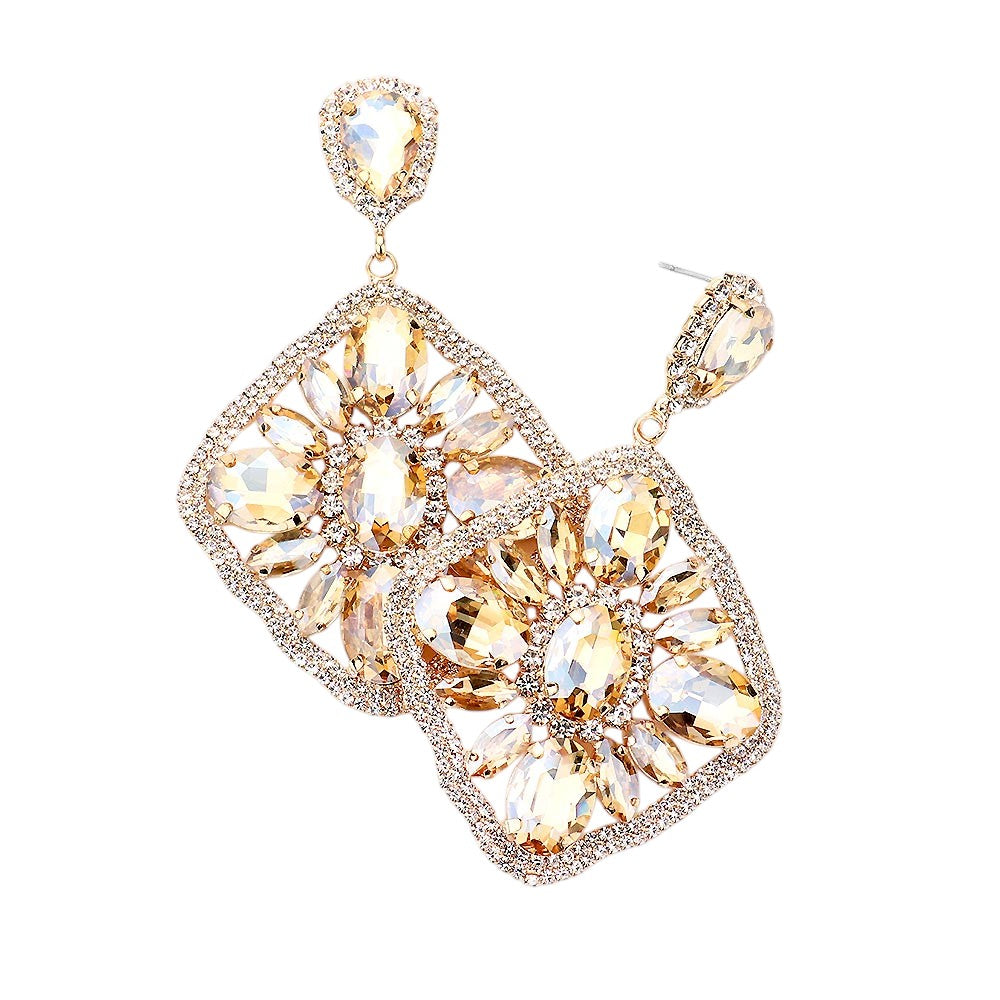 Light Topaz Oval Marquise Stone Cluster Rhinestone Statement Earrings – Glam Evening & Pageant Jewelry |  537240