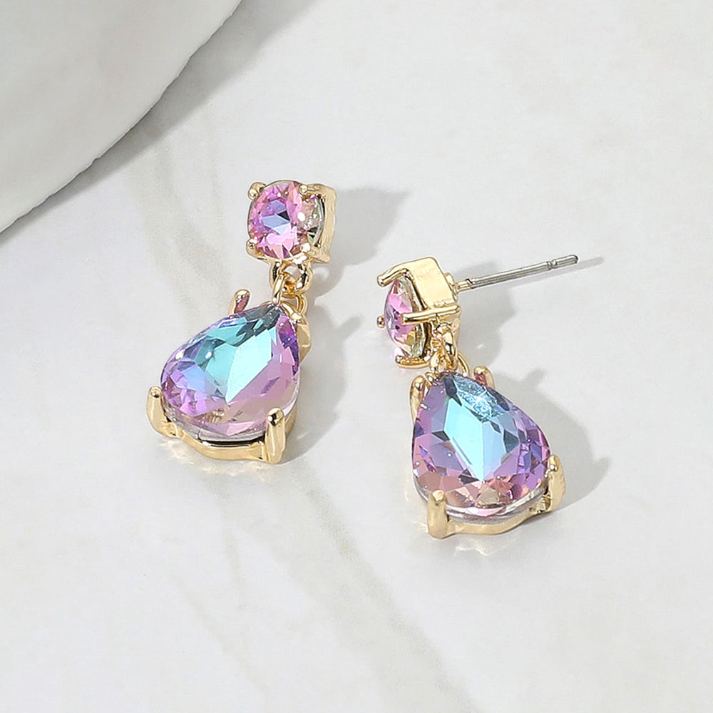 Lavender AB Small Teardrop and circle drop crystal dangle earrings for little girls 0.4" x 1"