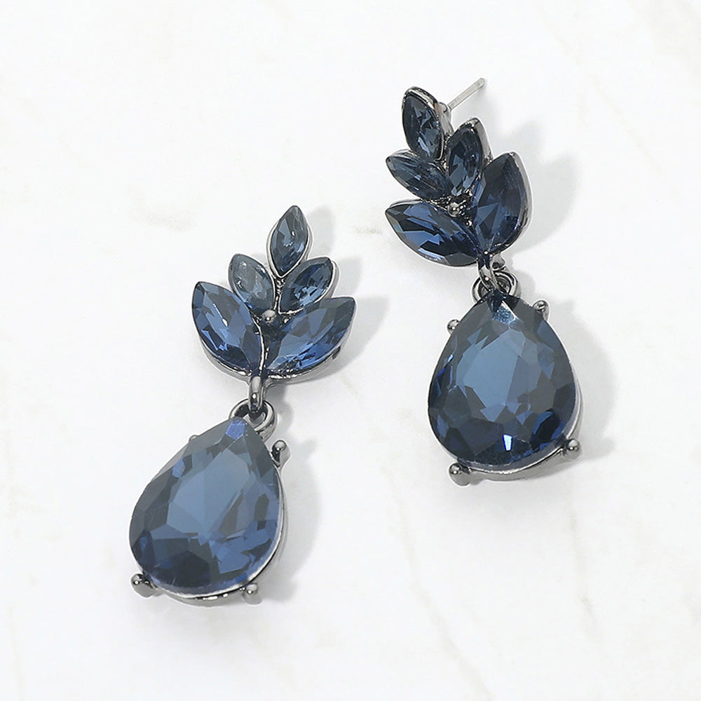 Little Girls Navy Crystal Teardrop Cluster Earrings  | 709071