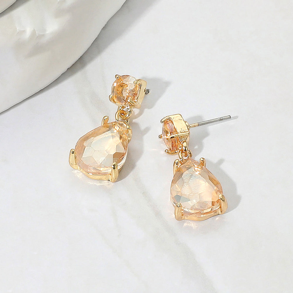 Topaz AB Small Teardrop and circle drop crystal dangle earrings for little girls 0.4" x 1"