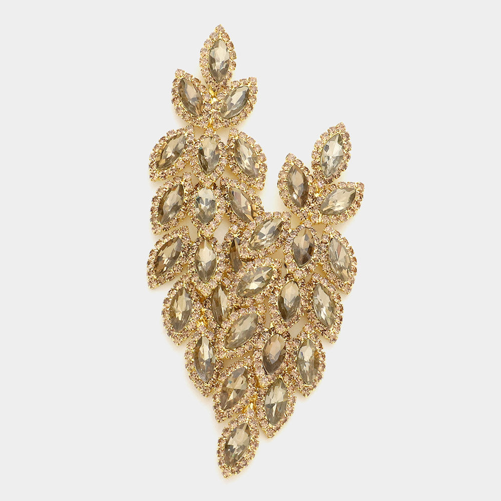 Long Gold Marquise Earrings on Gold backing on a white background