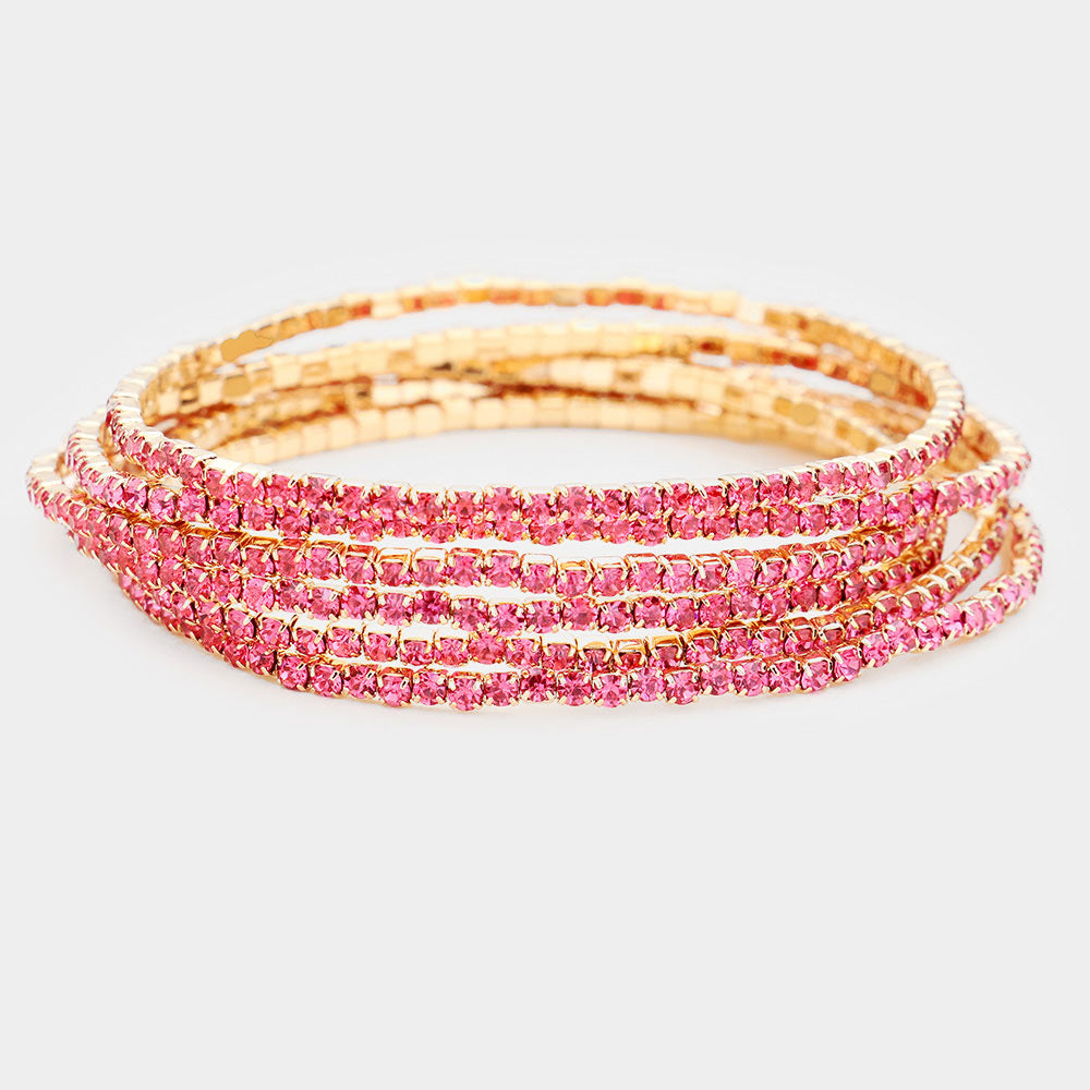 6 Pink Rhinestone Stretch Pageant Bracelets  | Fun Fashion Bracelets