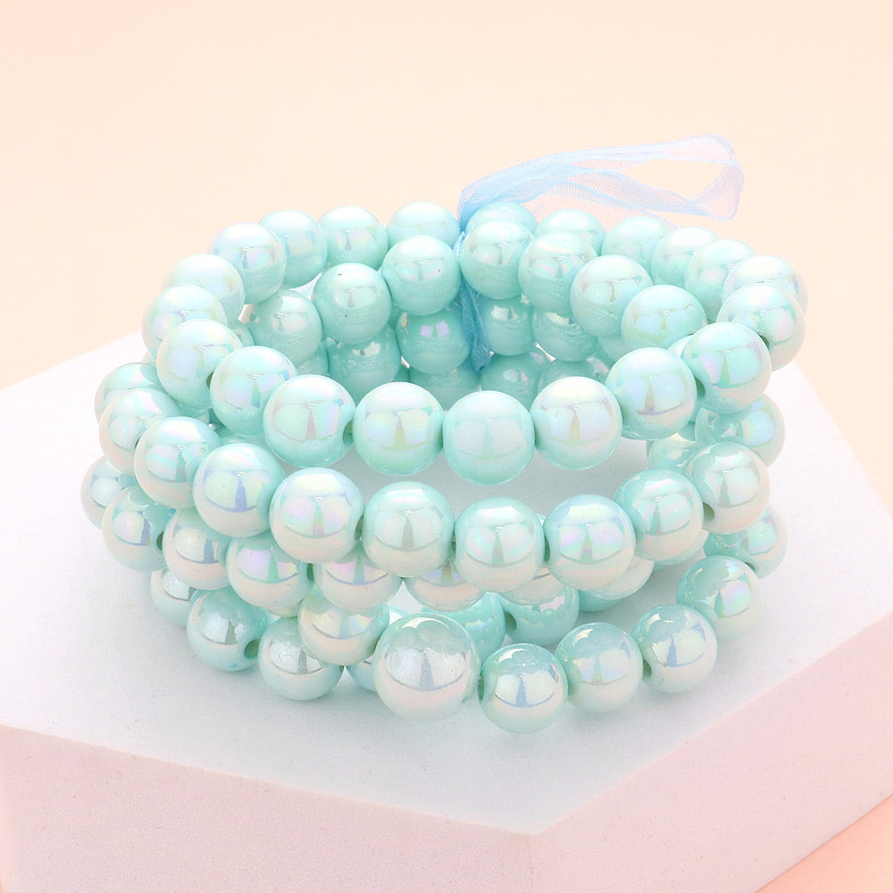 5 Piece Turquoise Metallic Layered Bangle Bracelets | Fun Fashion Jewelry