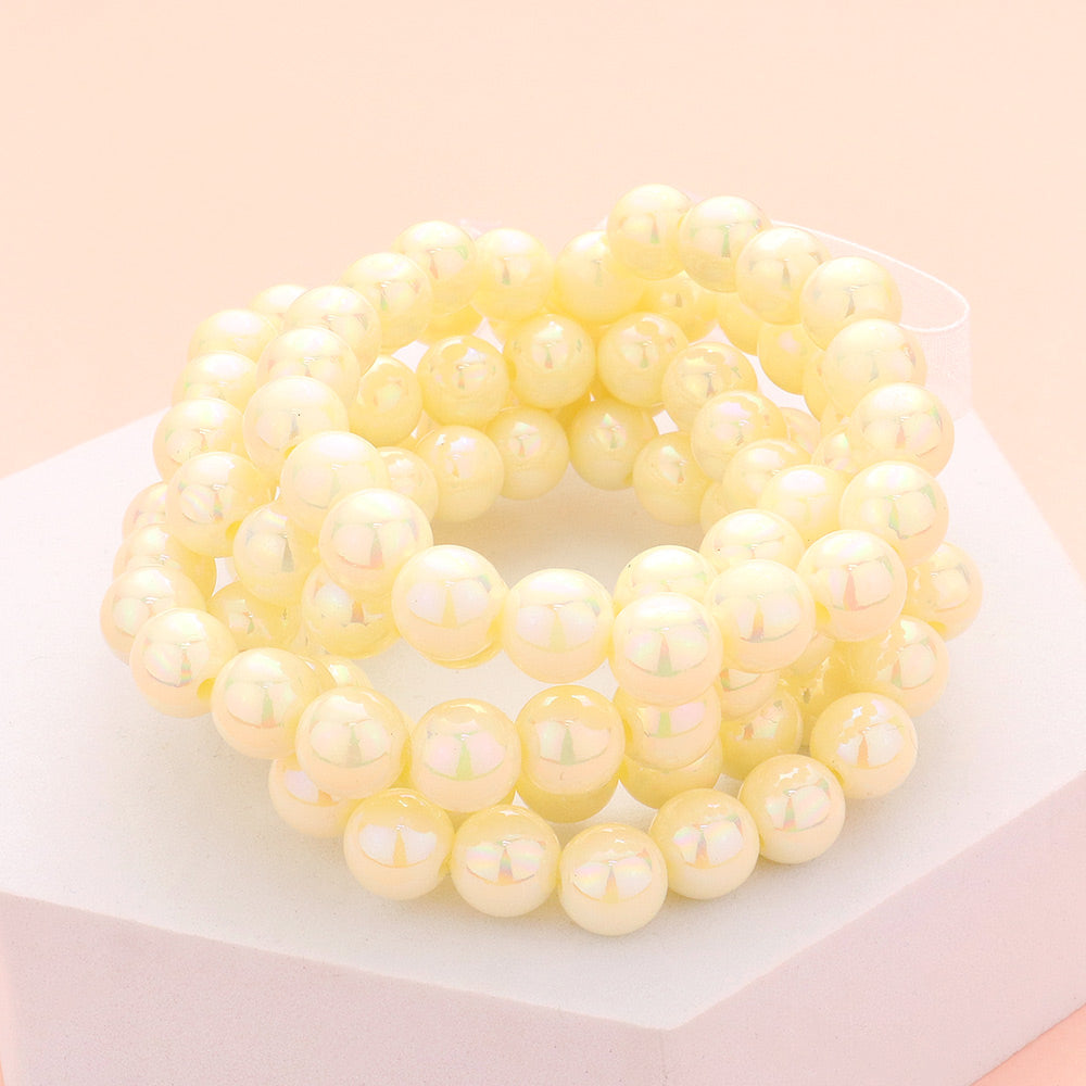 5 Piece White Metallic Layered Bangle Bracelets | Fun Fashion Jewelry