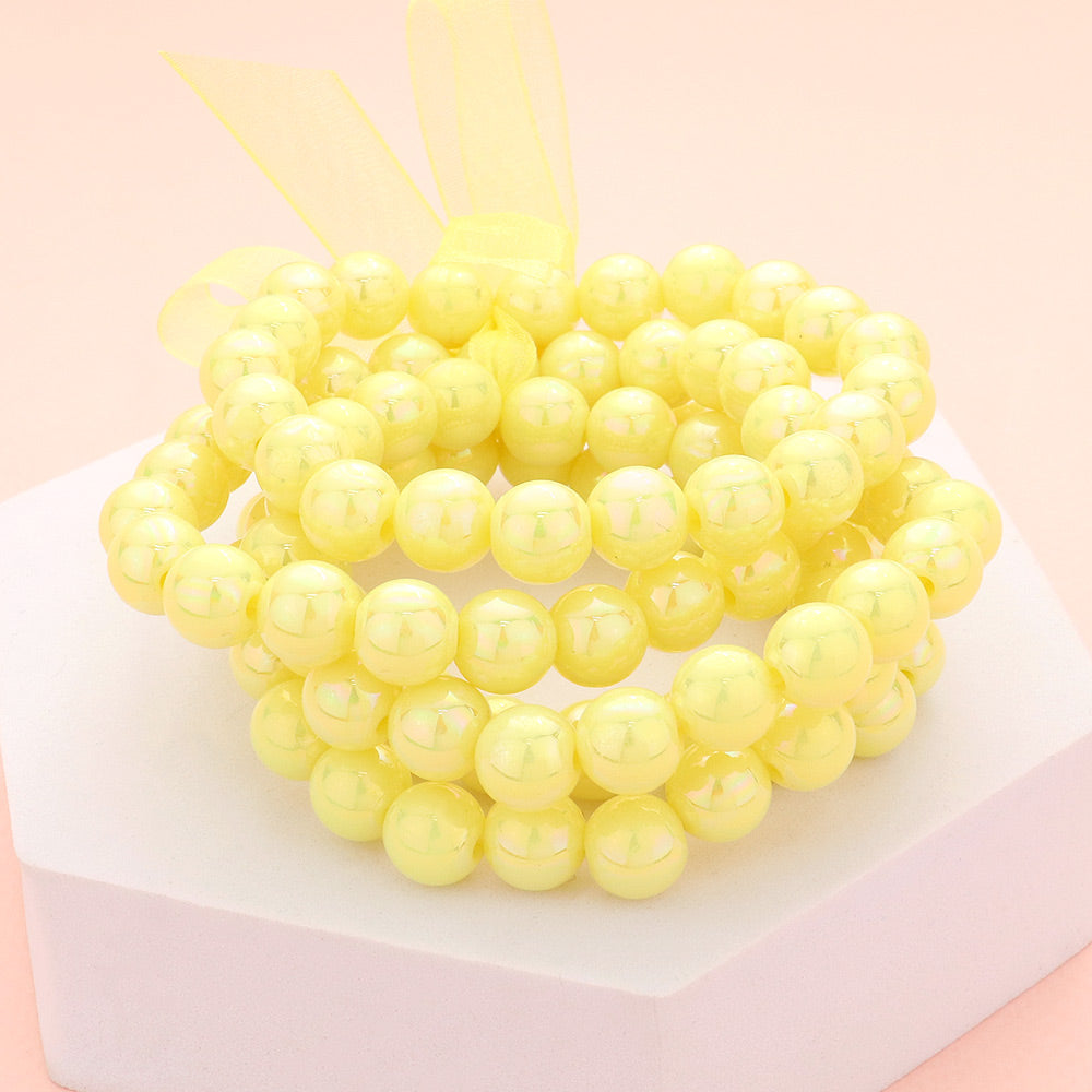 5 Piece Yellow Metallic Layered Bangle Bracelets | Fun Fashion Jewelry