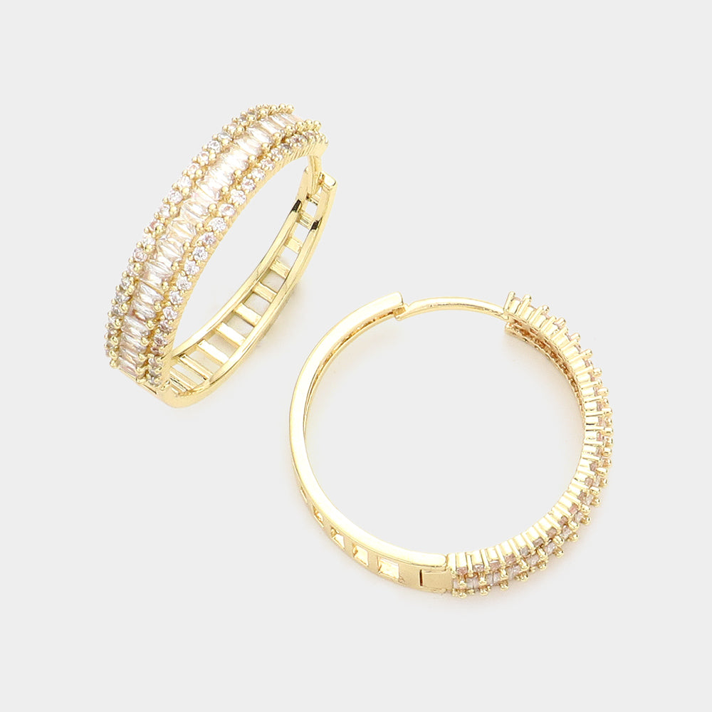Small Rhinestone Embellished Huggie Hoop Earrings on Gold | 1.25" | Small Pageant Earrings