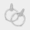 Rhinestone on Silver Hoop Earrings | 2.7" | Evening Dangle Earrings