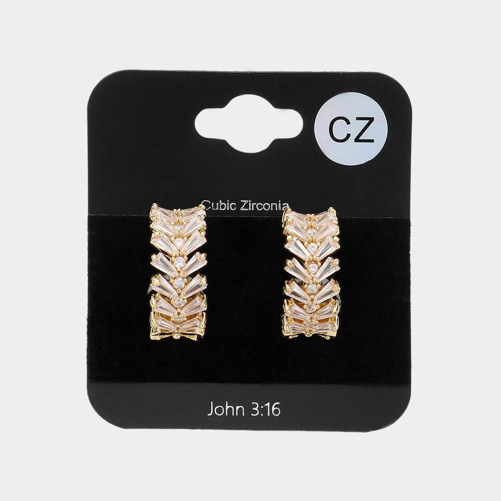 Clear CZ Stone Cluster Hoop Pageant Earrings on Gold | 0.6" | Interview Earrings