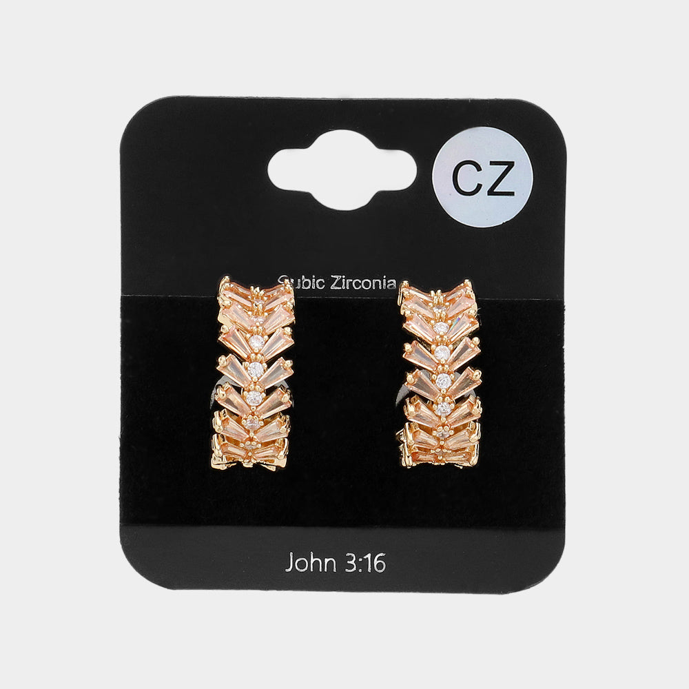 Gold CZ Stone Cluster Hoop Pageant Earrings | 0.6" | Interview Earrings