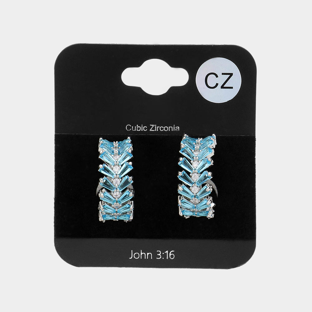 Aqua CZ Stone Cluster Hoop Pageant Earrings | 0.6" | Interview Earrings