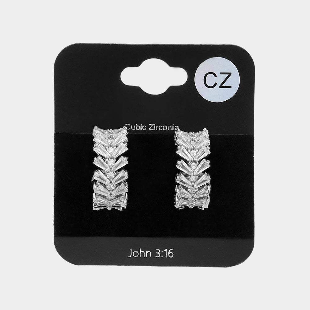 Clear CZ Stone Cluster Hoop Pageant Earrings | 0.6" | Interview Earrings