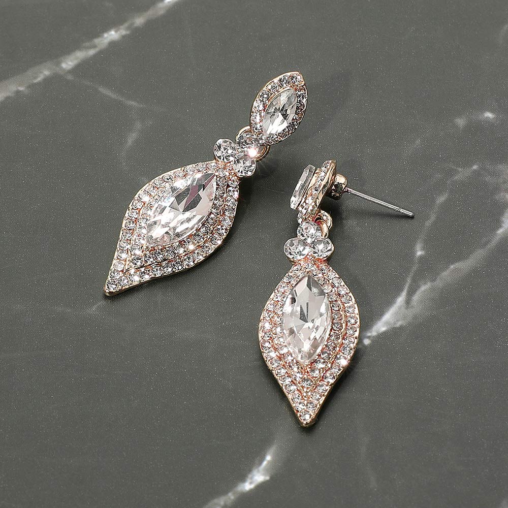 Marquise Clear Crystal Dangle Earrings on Rose Gold – Sparkling Stone Drop Jewelry for Formal & Evening Events |  554384