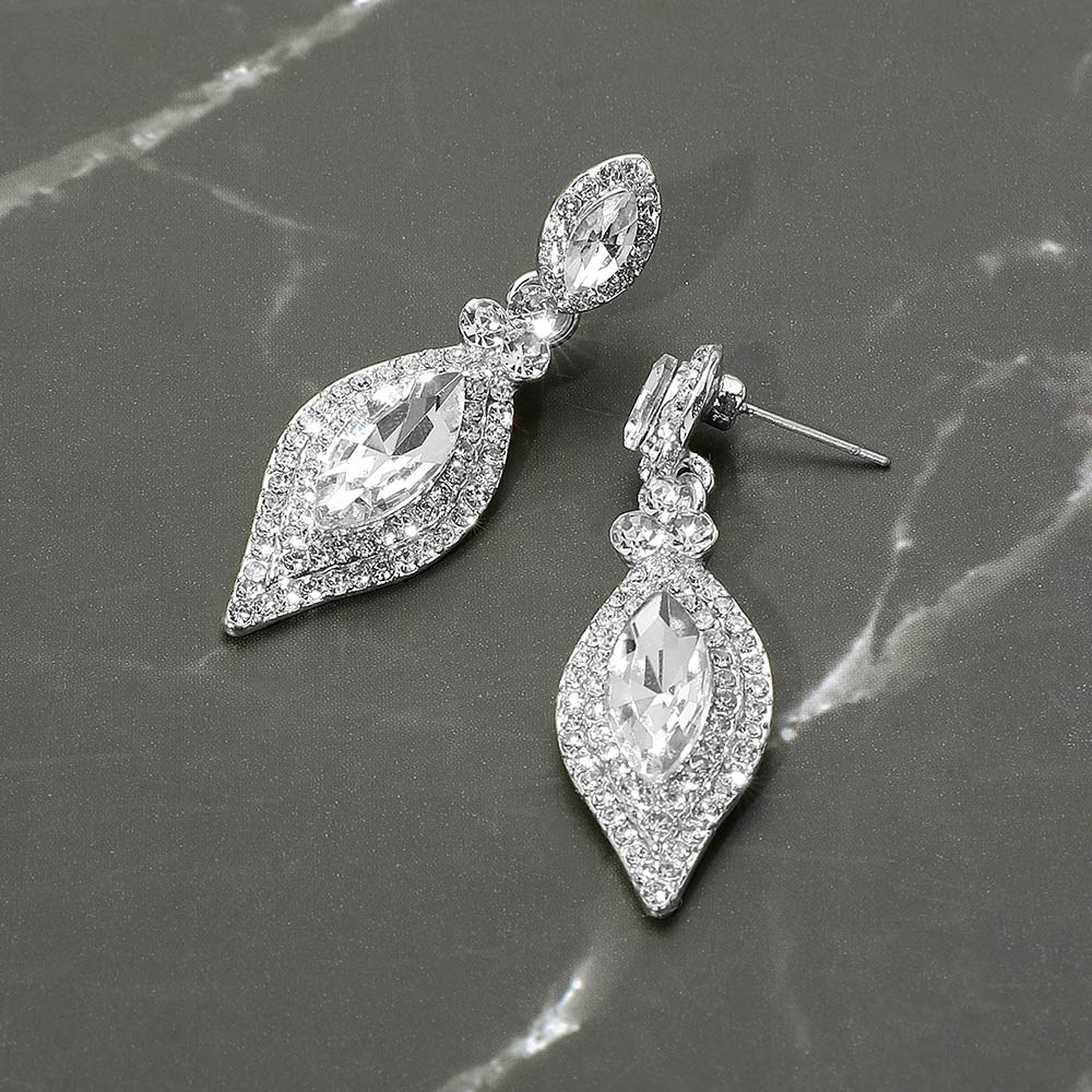 Marquise Clear Crystal Dangle Earrings  – Sparkling Stone Drop Jewelry for Formal & Evening Events |  554386