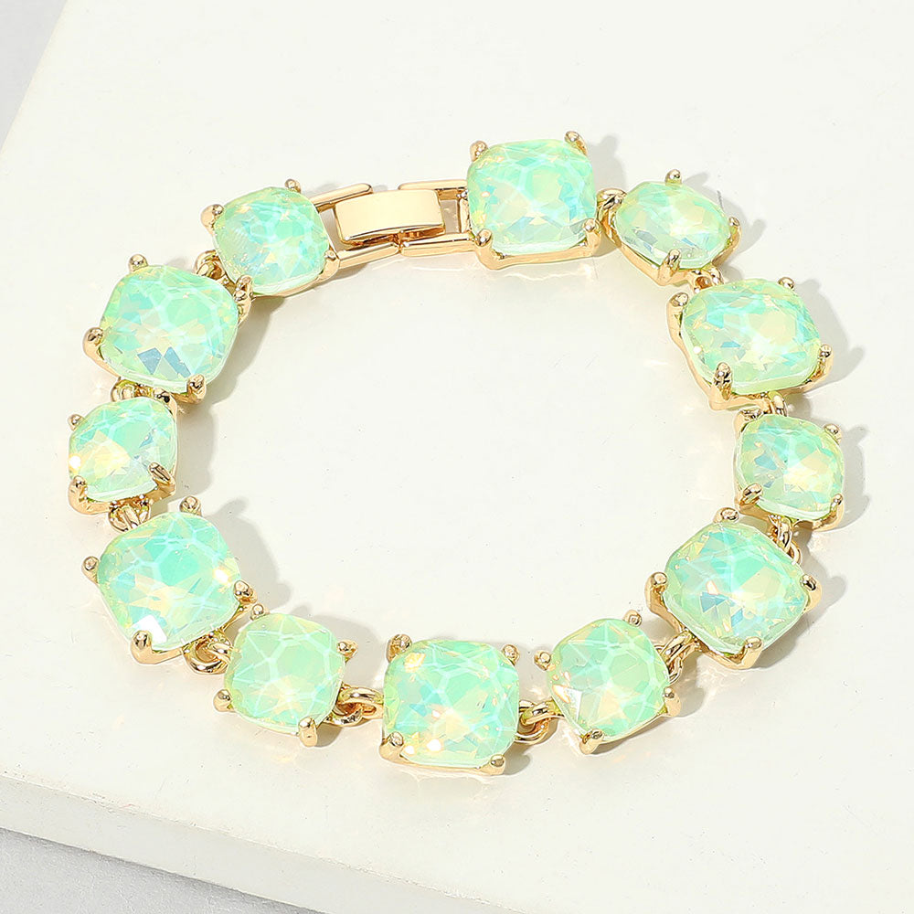 Mint Opal Cushion Square Stone Link Evening on Gold-Pageant-Prom-Special Occasion