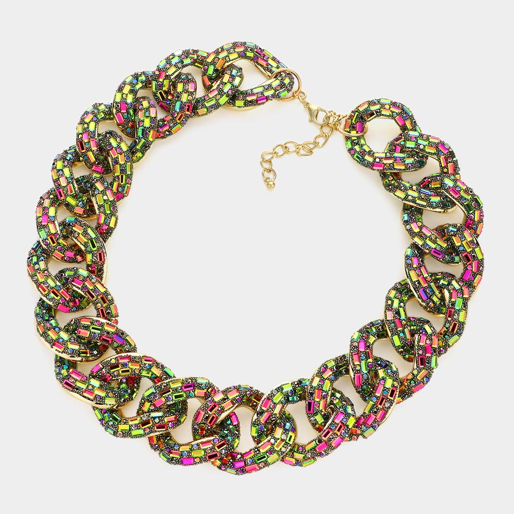 Multi-Color Chain Statement Necklace – Bold Crystal Jewelry for Pageant Runway & Everyday Glam |  571255