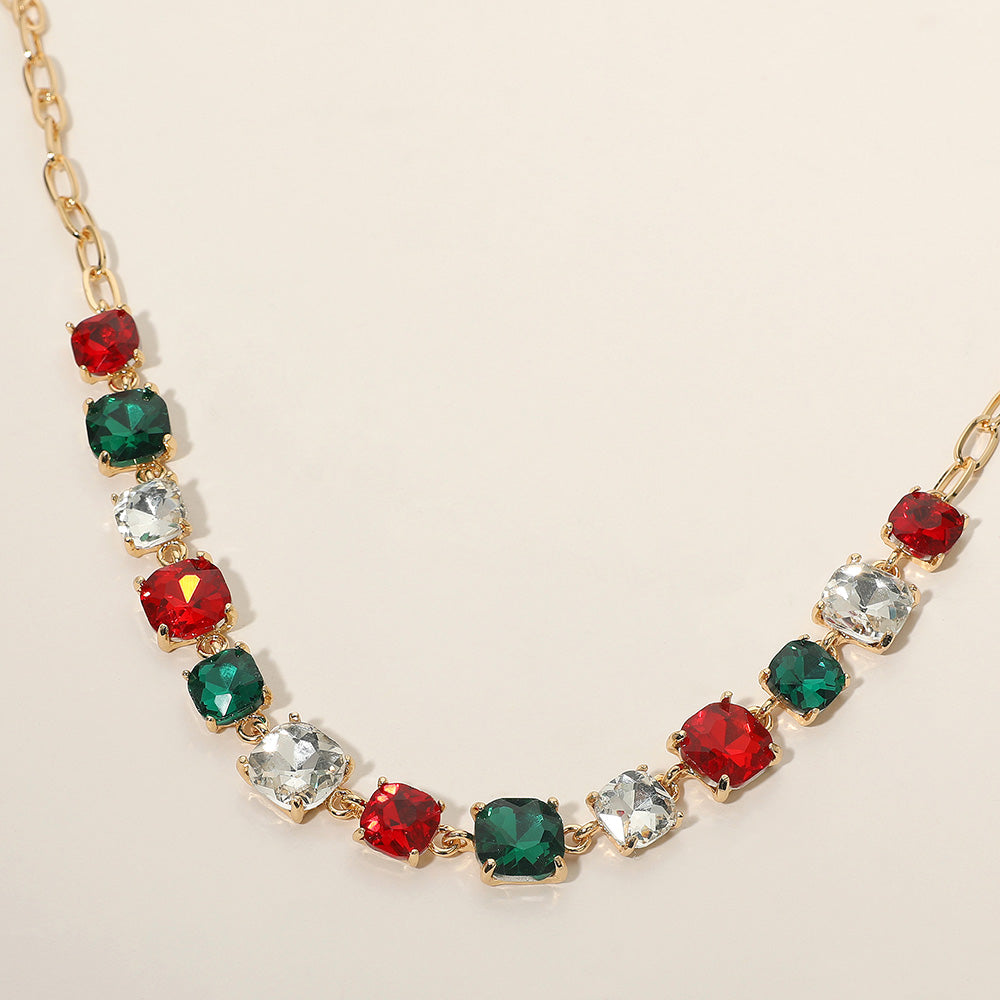 Multi-Color Cushion Square Stone Link Pageant Necklace | Prom Necklace |  674936