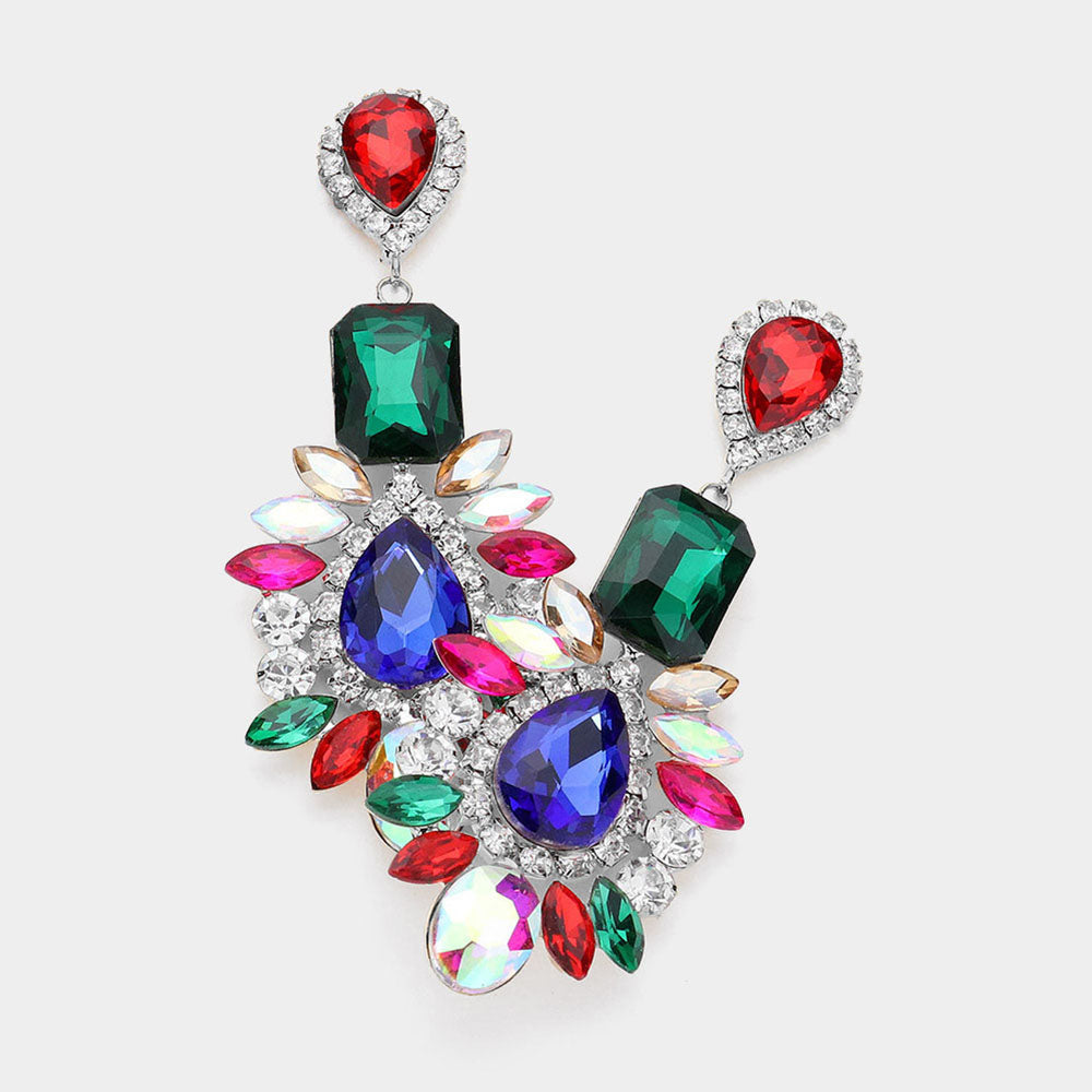 Multi-Color Crystal Multi Stone Chandelier Earrings on Silver