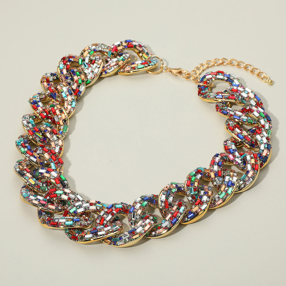 Multi-Color Chunky Chain Statement Necklace  – Bold Crystal Jewelry for Pageant Runway & Everyday Glam |  559877