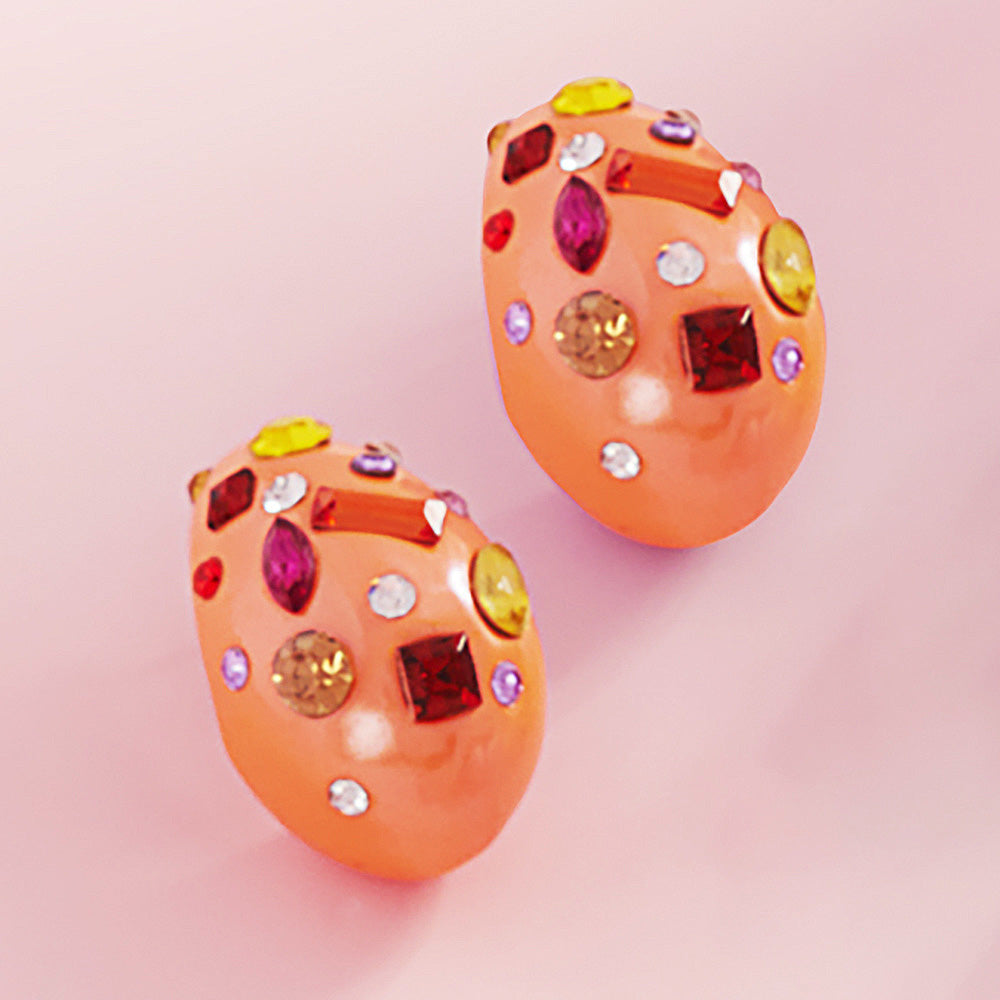 Multi Color Stone Teardrop Earrings on Orange– Fun Fashion Style 1.25" |  628528
