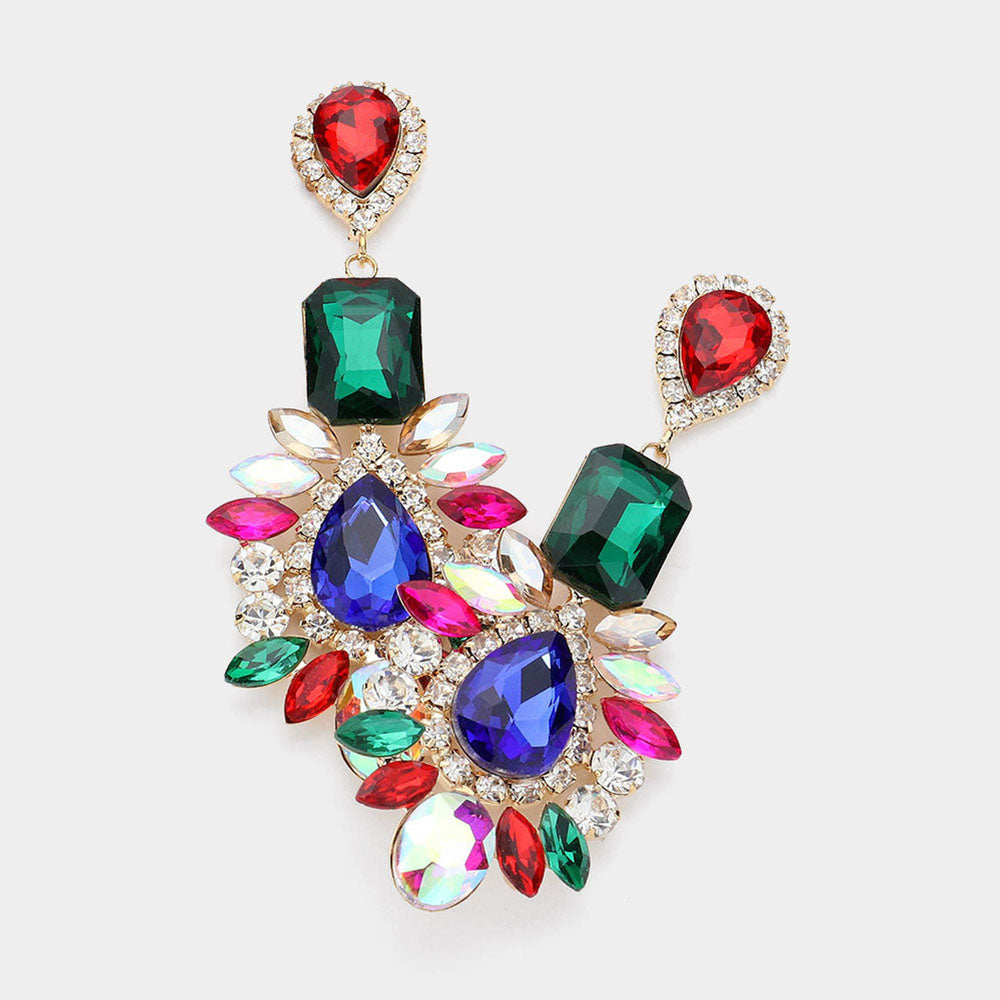 Multi-Color Crystal Multi Stone Chandelier Earrings on Gold