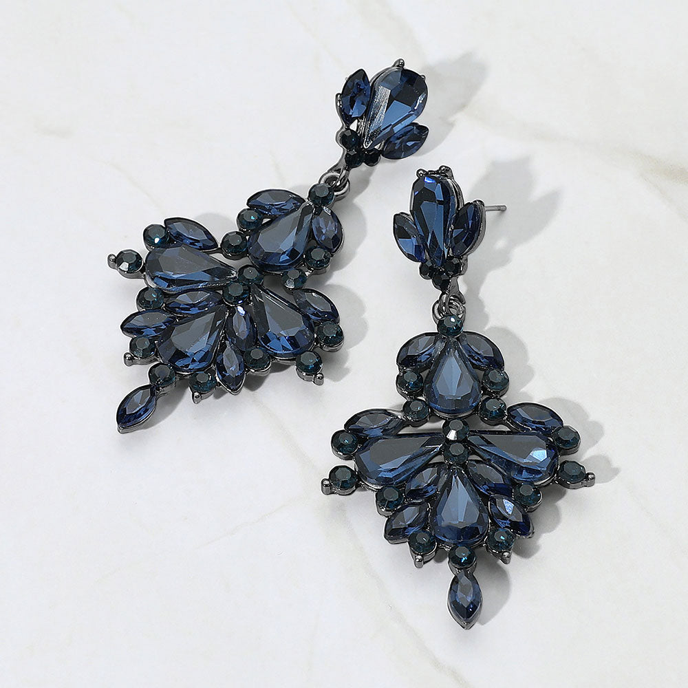 Navy Crystal Chandelier Earrings on Gunmetal | 664298