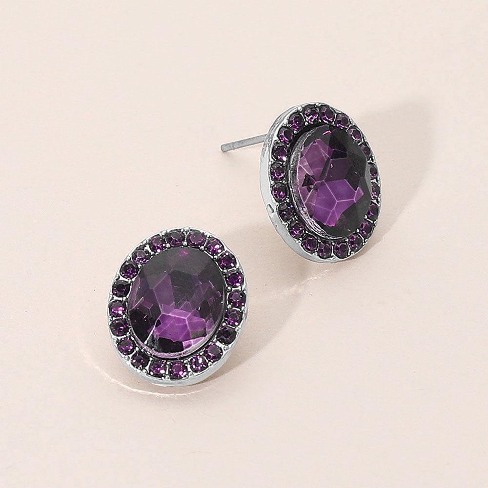 Oval Purple Stone Small Stud Earrings pm Silver | Interview Earrings |  683541