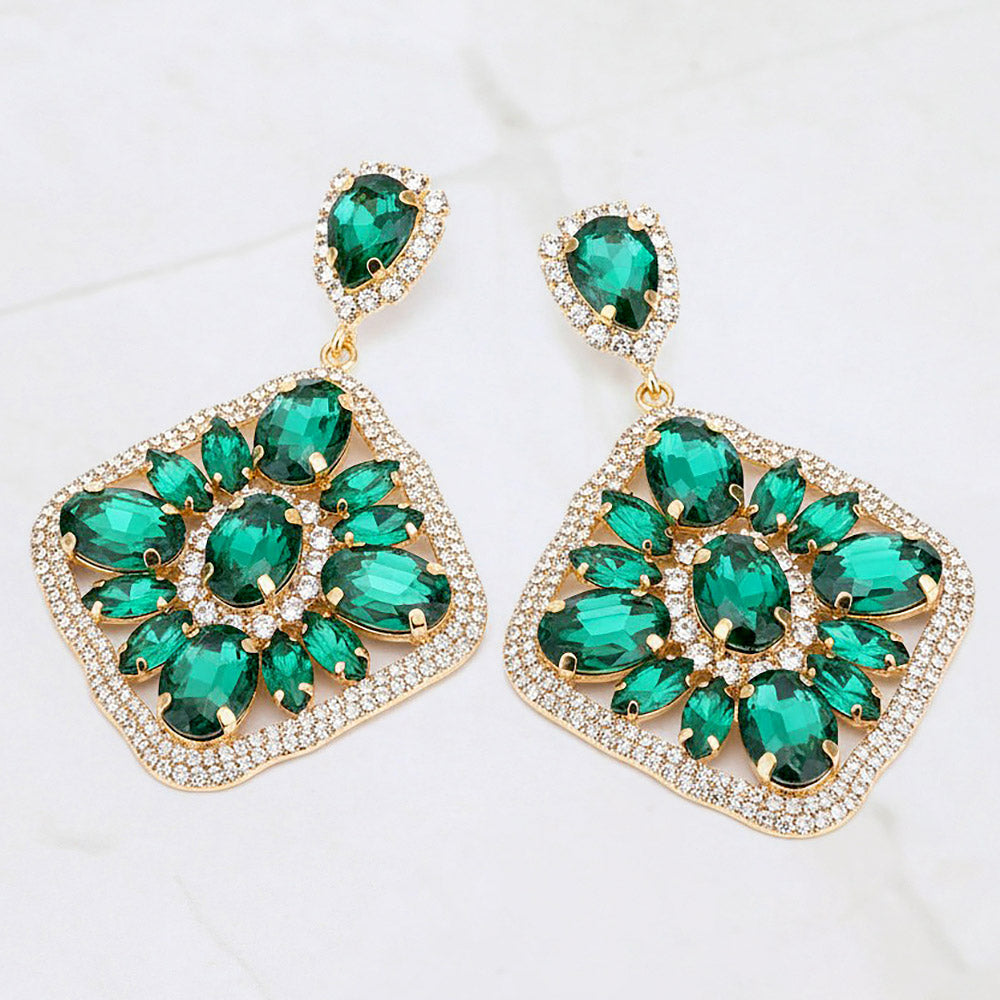 Emerald Oval Marquise Stone Cluster Rhinestone Statement Earrings – Glam Evening & Pageant Jewelry |  537239