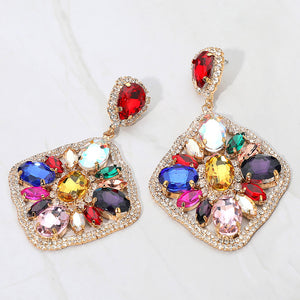 Multi-Color Oval Marquise Stone Cluster Rhinestone Statement Earrings – Glam Evening & Pageant Jewelry |  680466