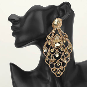 Oversize Topaz Teardrop Stone Chandelier Statement Earrings on Gold | Pageant Earrings | 689840