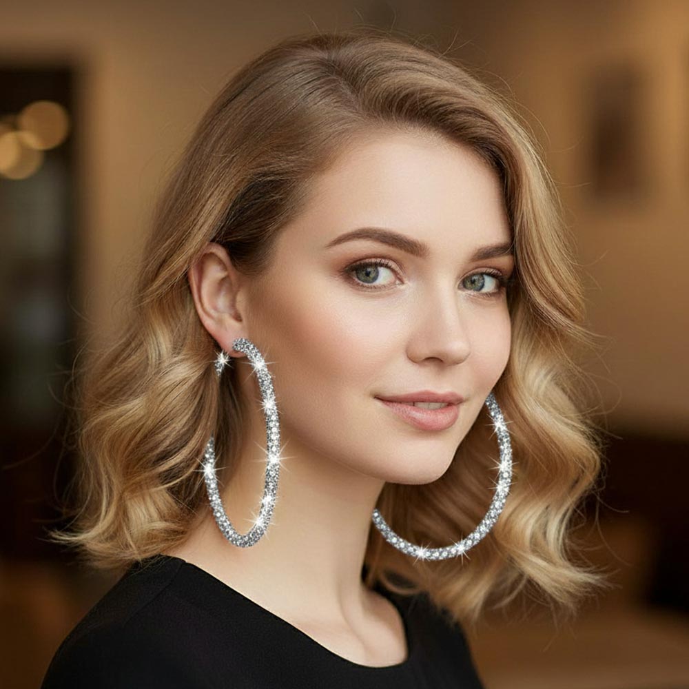 Oversized Clear Rhinestone Hoop Earrings 4” | Swimwear, Outfit of Choice & Special Events |  521021