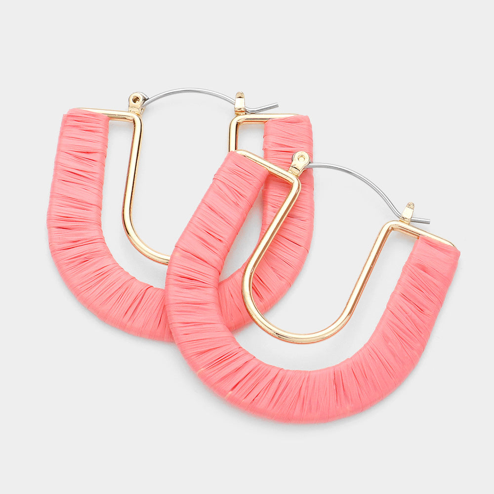 Coral Raffia Wrapped U Shape Fun Fashion Earrings | Headshot Earrings