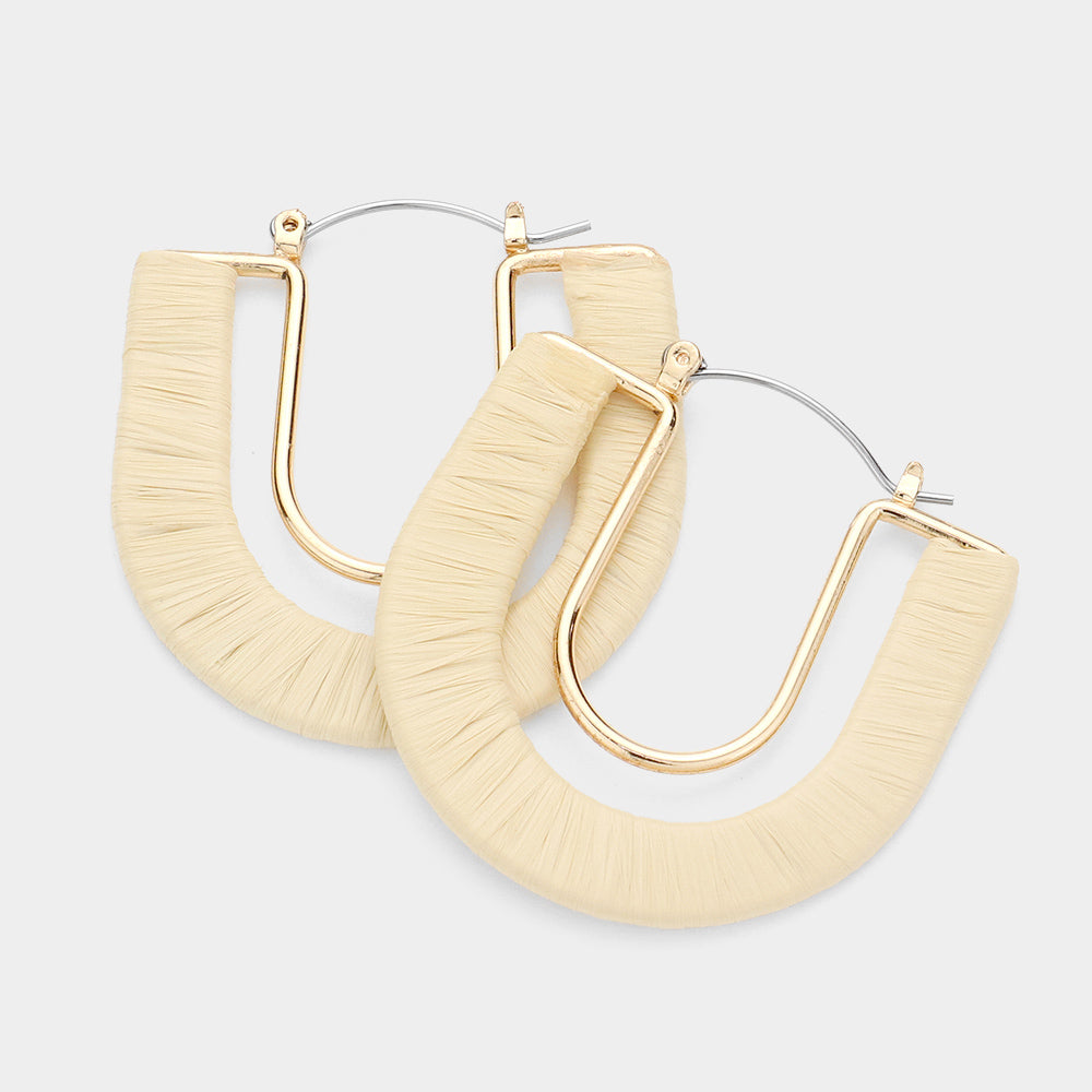 Ivory Raffia Wrapped U Shape Fun Fashion Earrings | Headshot Earrings