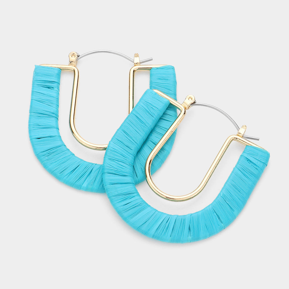 Turquoise Raffia Wrapped U Shape Fun Fashion Earrings | Headshot Earrings