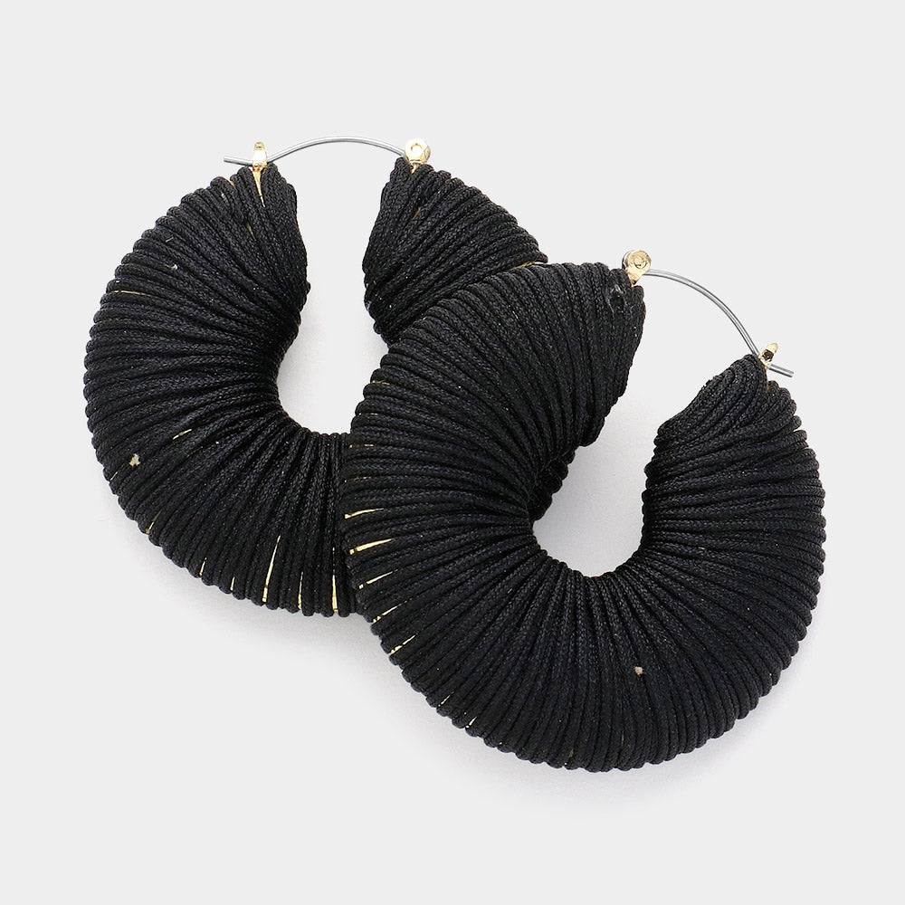 Black Thread Wrapped Chunky Fun Fashion Earrings | Headshot Earrings