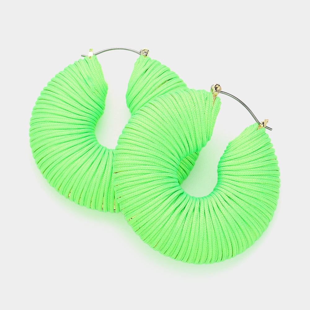 Neon Green Thread Wrapped Chunky Fun Fashion Earrings | Headshot Earrings